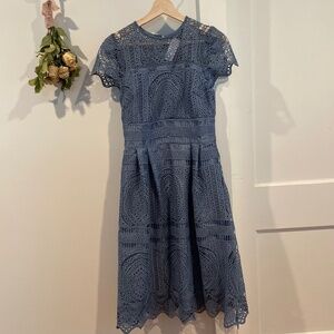 NWT White House Black Market Denim Blue Embroidered Lace Dress